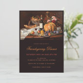 Elegant Friendsgiving Dinner Vintag Pumpkin Frucht Einladung (Stehend Vorderseite)