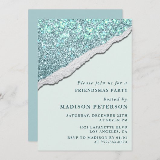 Elegant Friendsmas Einladungen Glam Glitzer (Vorne/Hinten)