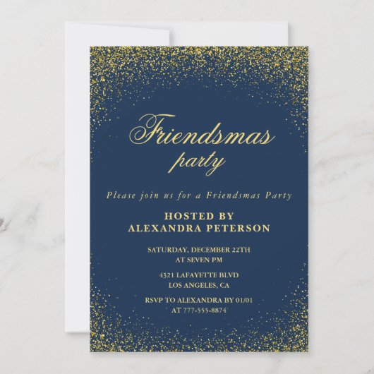 Elegant Friendsmas Einladungen Gold Navy Glam (Vorderseite)