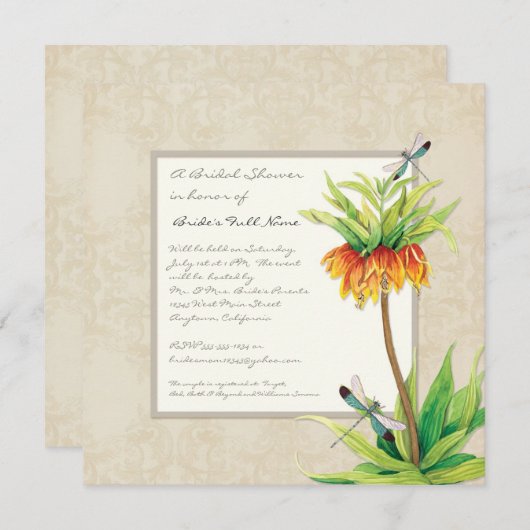 Elegant Fritillaria n Dragonfly Brautparty Einladung (Vorne/Hinten)