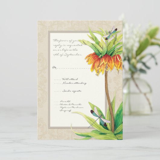 Elegant Fritillaria n Dragonfly UAWG Response Card Einladung (Stehend Vorderseite)