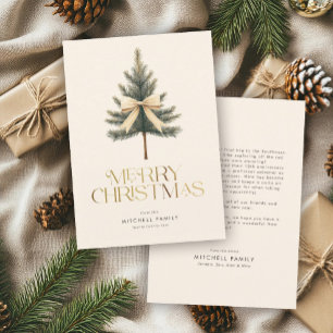 Elegant Frohe Christmas Pine Tree Bow Familie Feiertagskarte