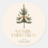 Elegant Frohe Christmas Pine Tree Bow Familie Runder Aufkleber (Vorderseite)