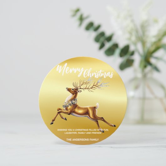 Elegant Frohe Weihnachten Gold Santa Deer Moose We (Stehend Vorderseite)
