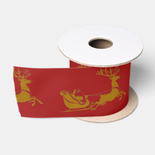 Elegant Frohe Weihnachten Gold Santa Deer Sled Wei Satinband