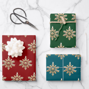 Elegant Frohe Weihnachten Gold Snowflake Xmas Fest Geschenkpapier Set