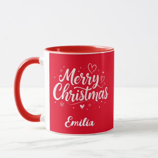 Elegant frohe Weihnachten Individuelle Name Zwei T Tasse (Links)