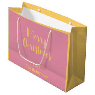 Elegant Frohe Weihnachten Pink & Soft Gold Große Geschenktüte