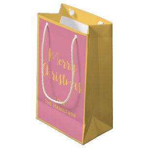 Elegant Frohe Weihnachten Pink & Soft Gold Kleine Geschenktüte