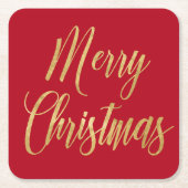 Elegant Frohe Weihnachten Red & Gold Script Einfac Rechteckiger Pappuntersetzer (Vorderseite)