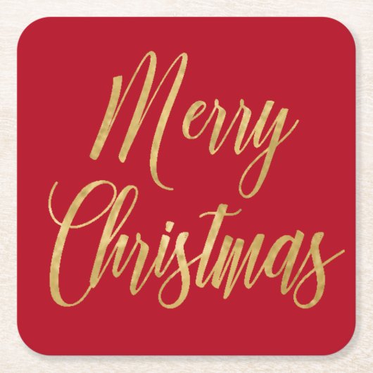 Elegant Frohe Weihnachten Red & Gold Script Einfac Rechteckiger Pappuntersetzer (Vorderseite)