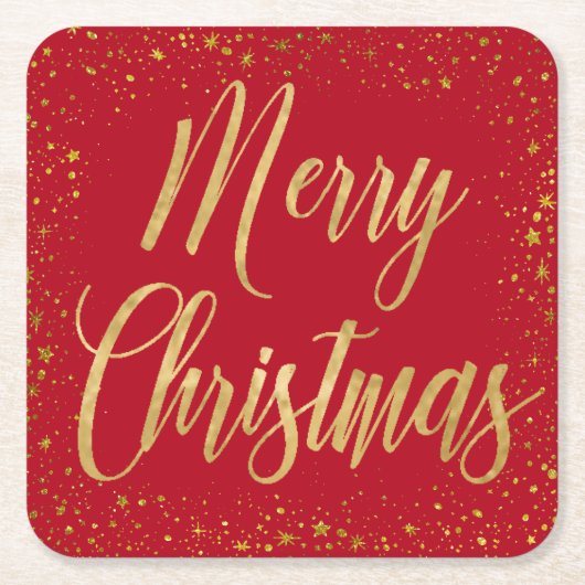 Elegant Frohe Weihnachten Rote und Gold-Script-Sta Rechteckiger Pappuntersetzer (Vorderseite)