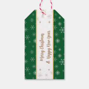 Elegant Frohe Weihnachten Schneeflocken auf Grün Geschenkanhänger