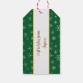 Elegant Frohe Weihnachten Schneeflocken auf Grün Geschenkanhänger (Rückseite)