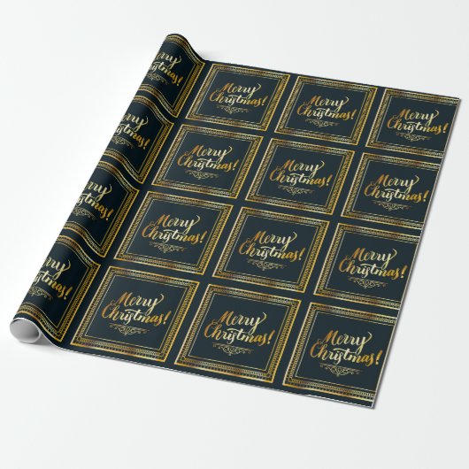 Elegant Frohe Weihnachten Schwarz & Gold Geschenk Geschenkpapier (Ungerollt)