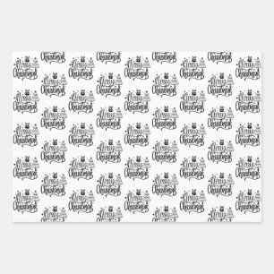 Elegant Frohe Weihnachten Schwarz-weißes Geschenk Geschenkpapier Set