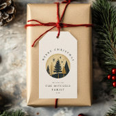 Elegant Frohe Weihnachten Warme Gold Pine Forest Geschenkanhänger
