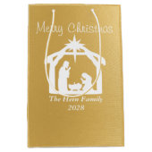 Elegant Frohe Weihnachten White Gold Krippe Mittlere Geschenktüte (Vorderseite)