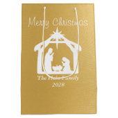 Elegant Frohe Weihnachten White Gold Krippe Mittlere Geschenktüte (Rückseite)