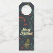 Elegant Frohe Weihnachten Winter botanisch Flaschenanhänger (Vorderseite)