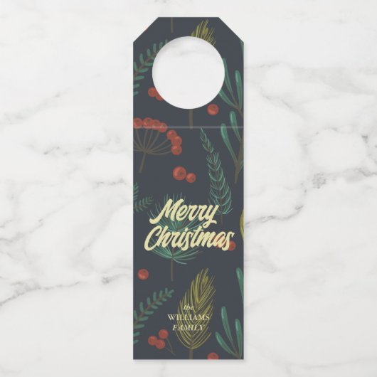 Elegant Frohe Weihnachten Winter botanisch Flaschenanhänger (Vorderseite)