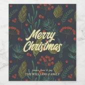 Elegant Frohe Weihnachten Winter botanisch Weinetikett (Einzelnes Label)