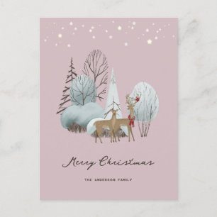 Elegant frohe Weihnachts-Winter-Szene Buck Doe Feiertagspostkarte