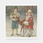 Elegant frohe Weihnachts-Winterkinder Serviette (Vorderseite)