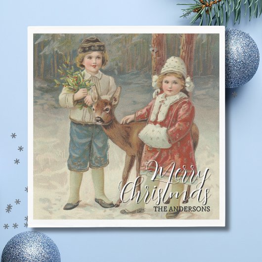Elegant frohe Weihnachts-Winterkinder Serviette