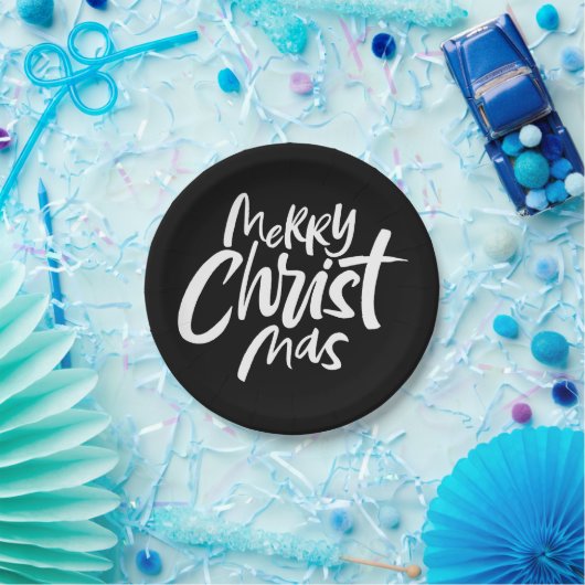 Elegant Frohe Weihnachtsbriefe Elegant Schwarz Pappteller (Party)