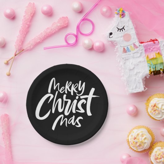 Elegant Frohe Weihnachtsbriefe Elegant Schwarz Pappteller (Party)