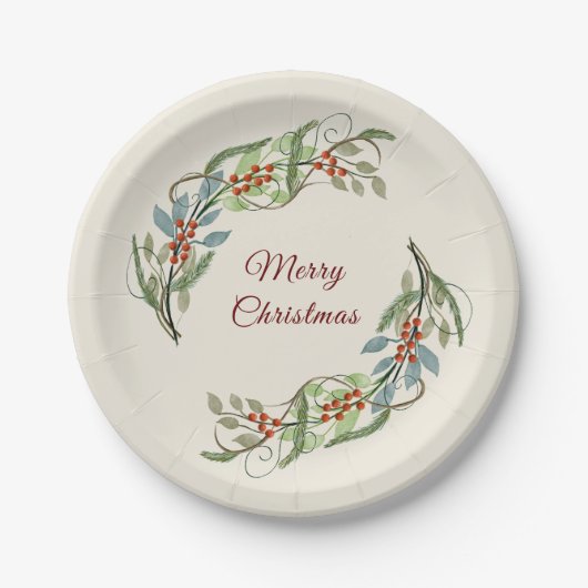 Elegant Frohe Weihnachtsfeier Botanisch Pappteller (Vorderseite)