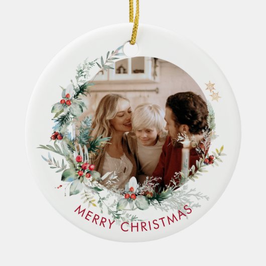 Elegant Frohe Weihnachtskranz Foto Keramik Ornam Ornament (Vorne)