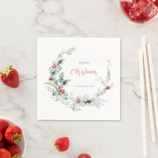 Elegant Frohe Weihnachtskranz Wasserfarbe Serviette (Beispiel)