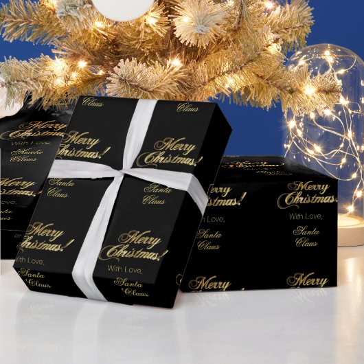 Elegant Frohe Weihnachtsschrift Schwarz und Gold Geschenkpapier (Feiertage)