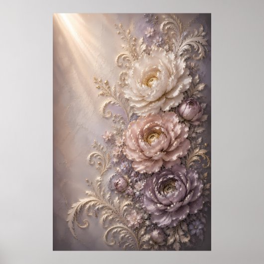 Elegant Frost Bloom Florales Design | Luxus-Prägun Poster (Vorne)
