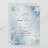 Elegant Frost Blue Winter Botanical Wedding Einladung (Vorne/Hinten)
