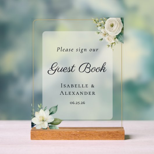Elegant Frosted Botanical Wedding Guest Book Acrylschild (Neutral)