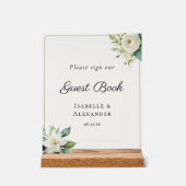 Elegant Frosted Botanical Wedding Guest Book Acrylschild (Vorderseite)