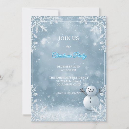 Elegant Frosty Blue & White Christmas Einladung (Vorderseite)