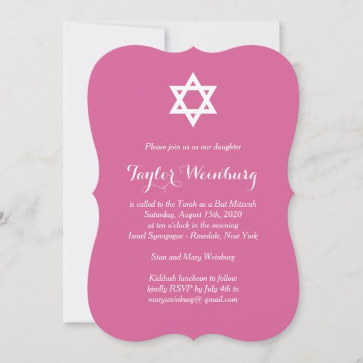 Elegant Fuchsia Bat Mitzvah Einladung (Vorderseite)