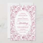 Elegant Fuchsia Dusty Pink Toile Roses Wedding Einladung (Vorderseite)