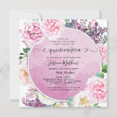 Elegant Fuchsia Floral, Aquarellfarben Quinceñera Einladung (Vorderseite)