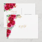Elegant fuchsia florale Goldhochzeit rsvp + entree Einladungspostkarte (Vorne/Hinten)