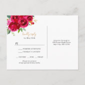 Elegant fuchsia florale Goldhochzeit rsvp + entree Einladungspostkarte (Rückseite)