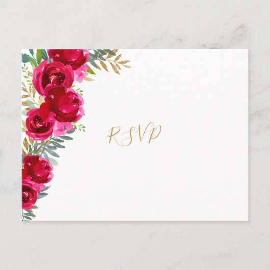 Elegant fuchsia florale Goldhochzeit rsvp + entree Einladungspostkarte (Vorderseite)