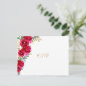 Elegant fuchsia florale Goldhochzeit rsvp + entree Einladungspostkarte (Stehend Vorderseite)
