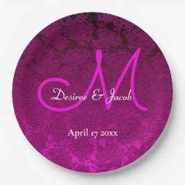 Elegant Fuchsia Hot Pink White Wedding Monogram Pappteller