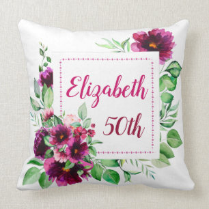 Elegant Fuchsia Pink Flora 50. Geburtstag Kissen