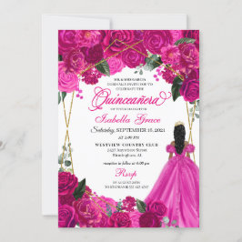 Elegant Fuchsia Pink Floral Quinceanera Geburtstag Einladung